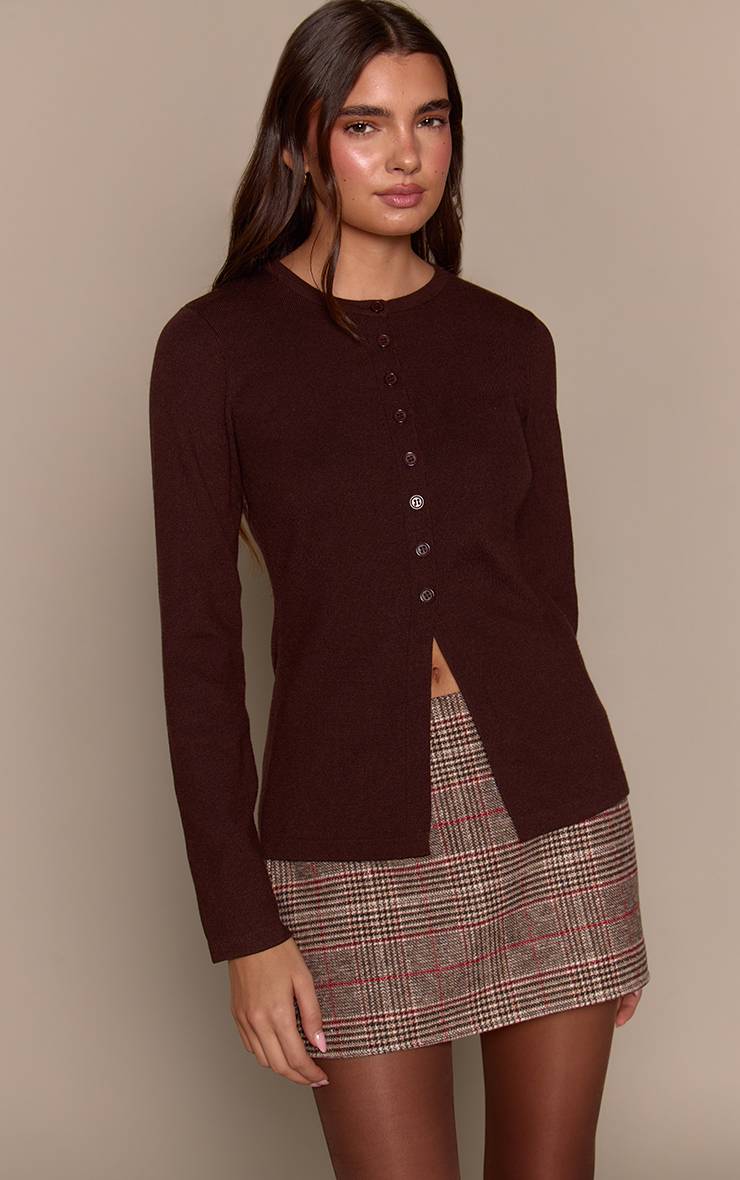 Marron Mini-jupe Coordonnée En Laine Effet Tartan