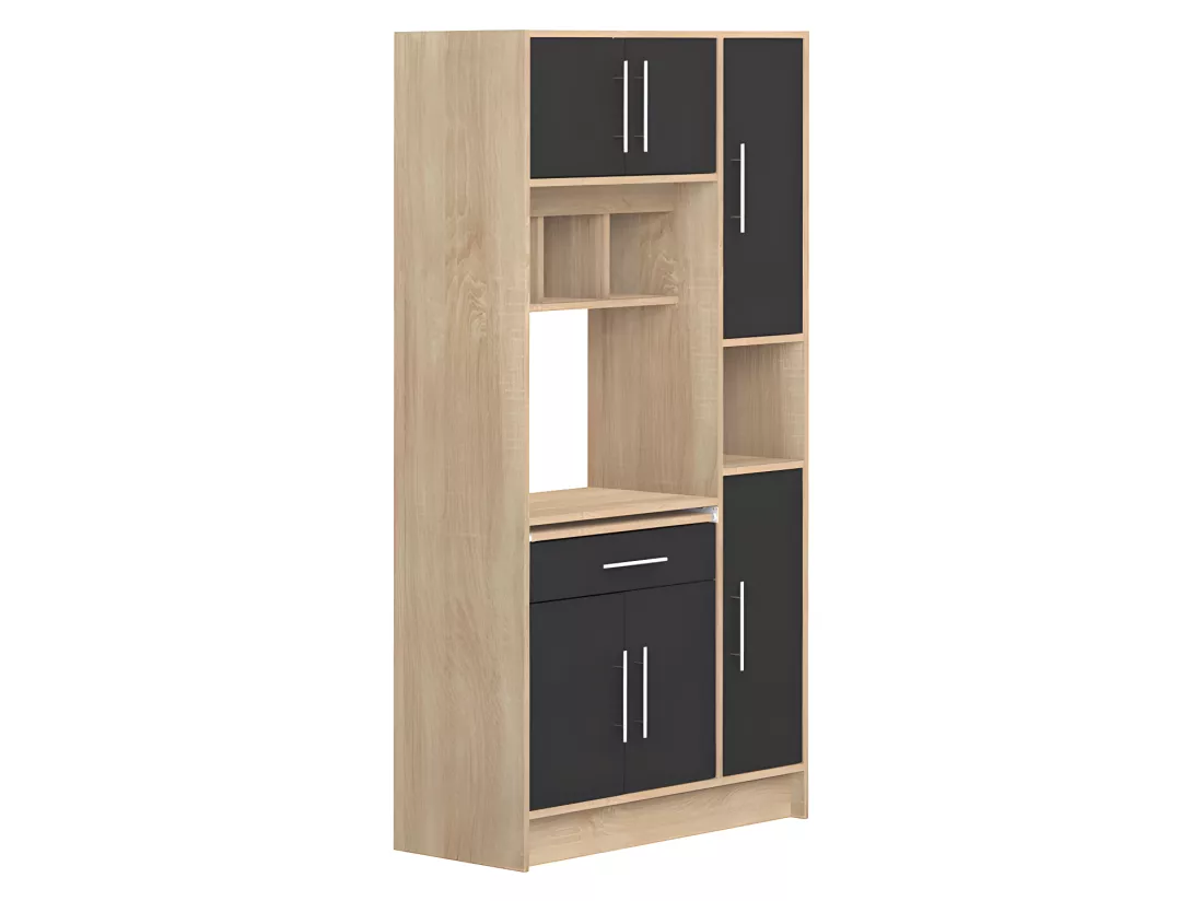Buffet de cuisine avec 6 portes et 1 tiroir - Noir et chêne - MADY