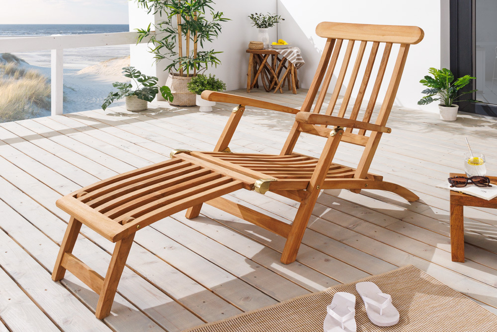 Massive Gartenliege EMPIRE TEAK 175cm natur Teakholz Deckchair verstellbar