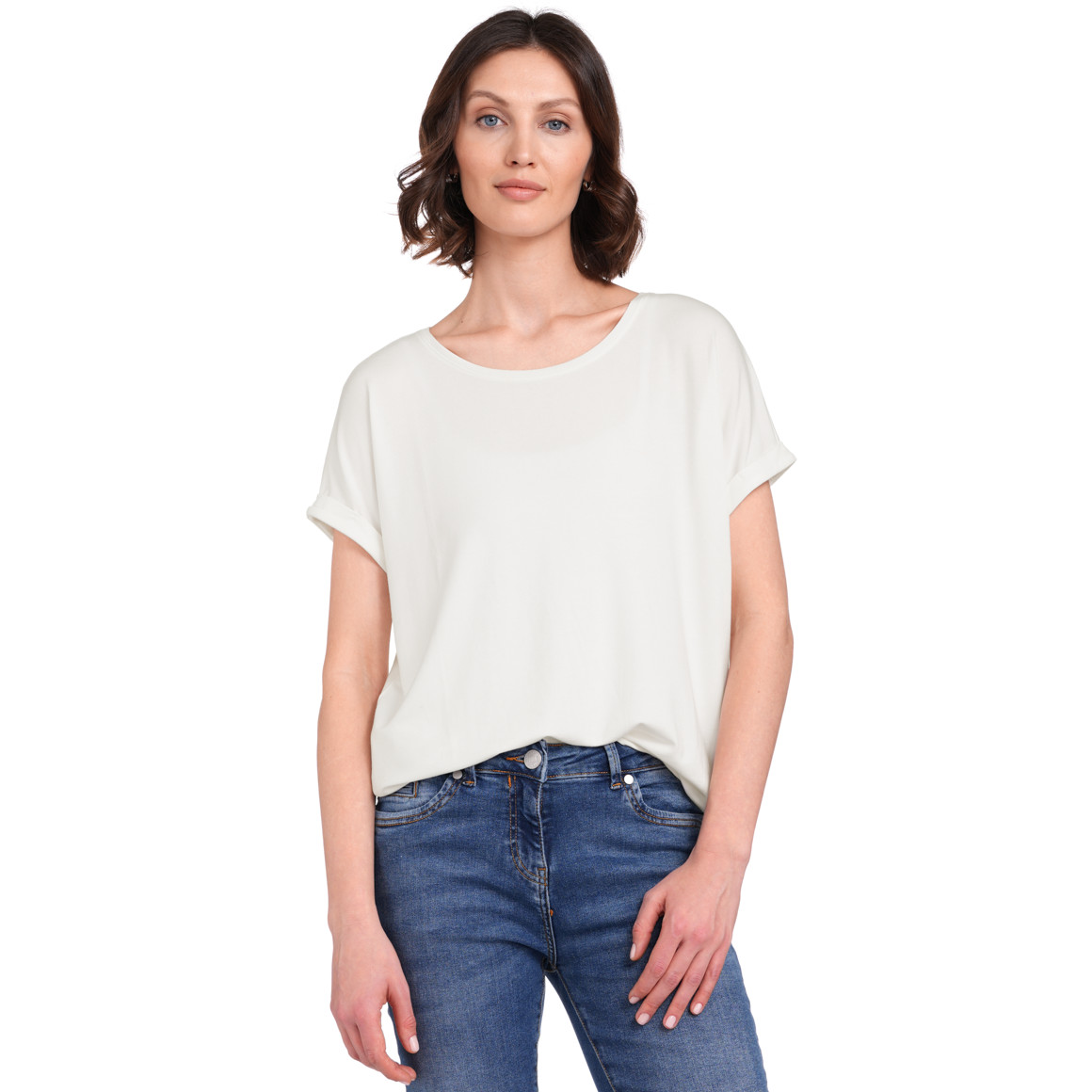 Gina Benotti Damen T-Shirt mit fixierten Turn-ups weiss