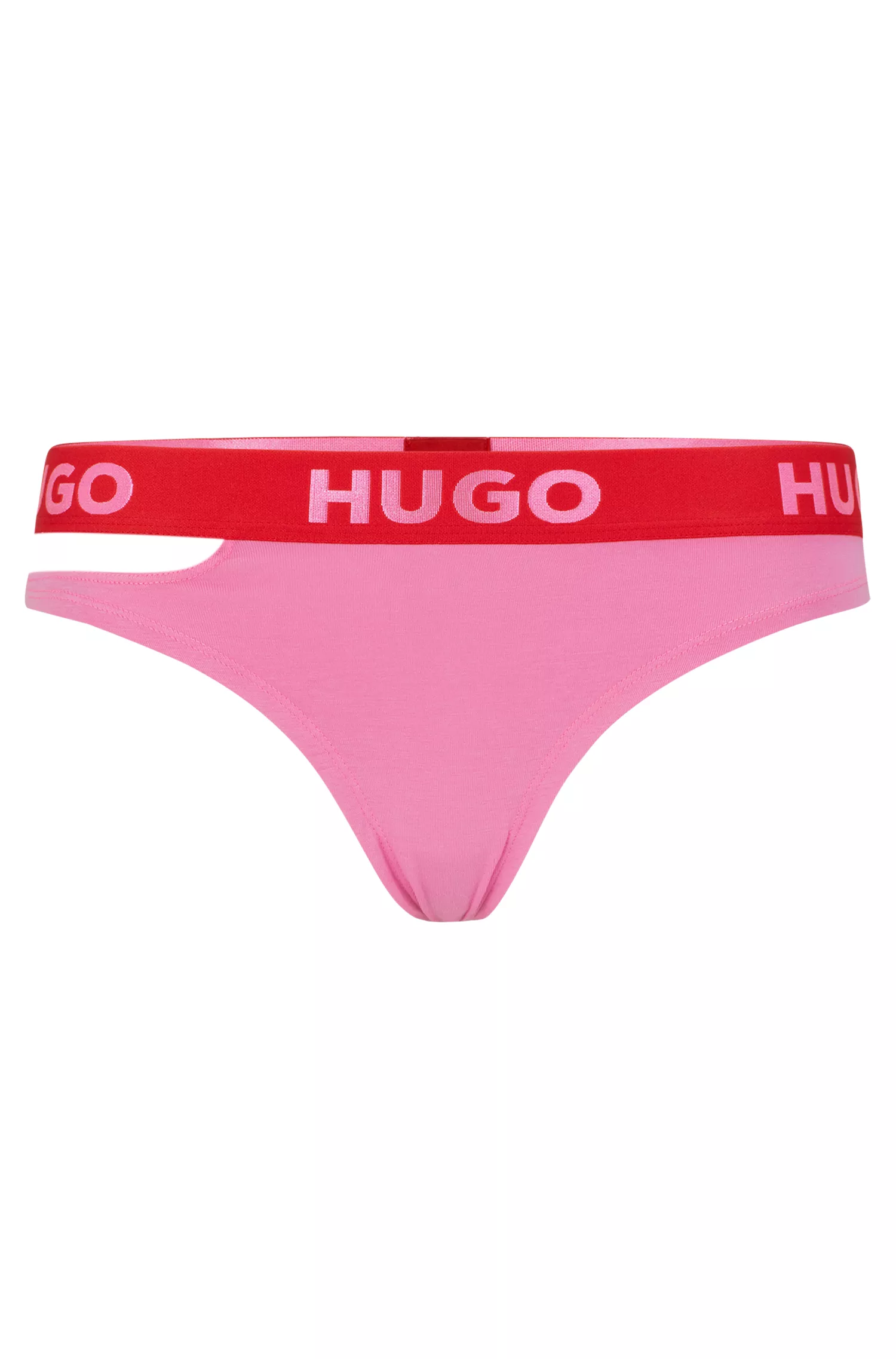Cueca fio dental HUGO vermelha em algodão elástico com cós com logo.