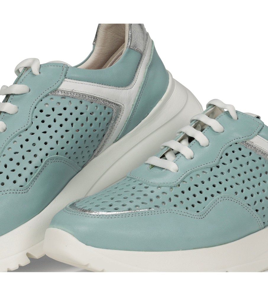 Tênis Fluchos Eira F1680 em couro, azul - Salto plataforma de 5 cm -