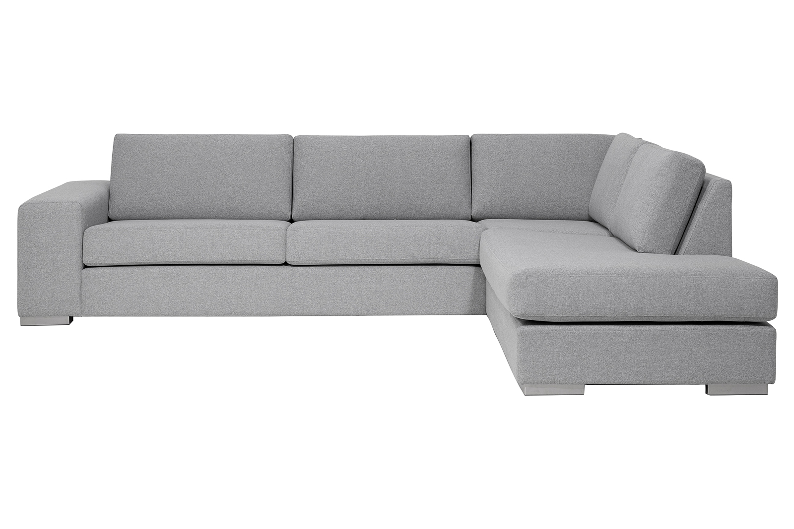 Modern Living hjørnesofa Åpen ende høyre. Tekstil Inari 3 Grey, arm B og 4,5 cm aluminiumsben [Ben 3].