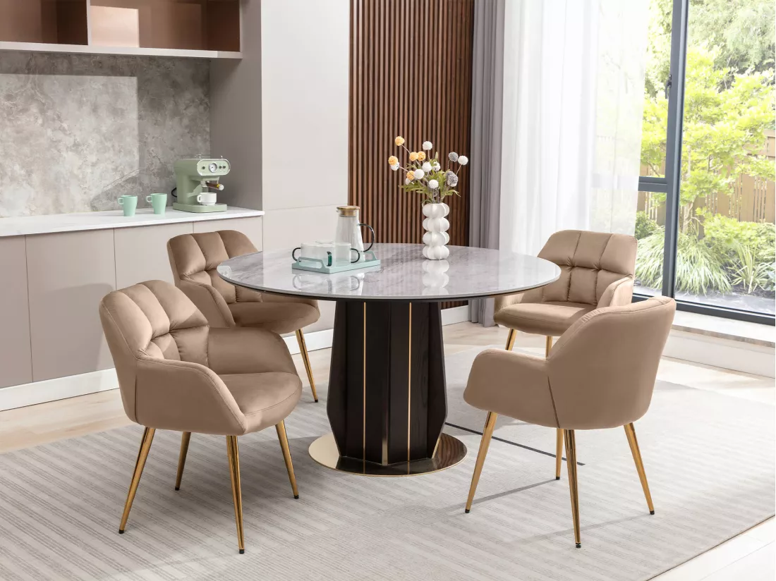 Lot de 2 chaises avec accoudoirs - Velours et métal doré - Beige - PEGA de Pascal MORABITO