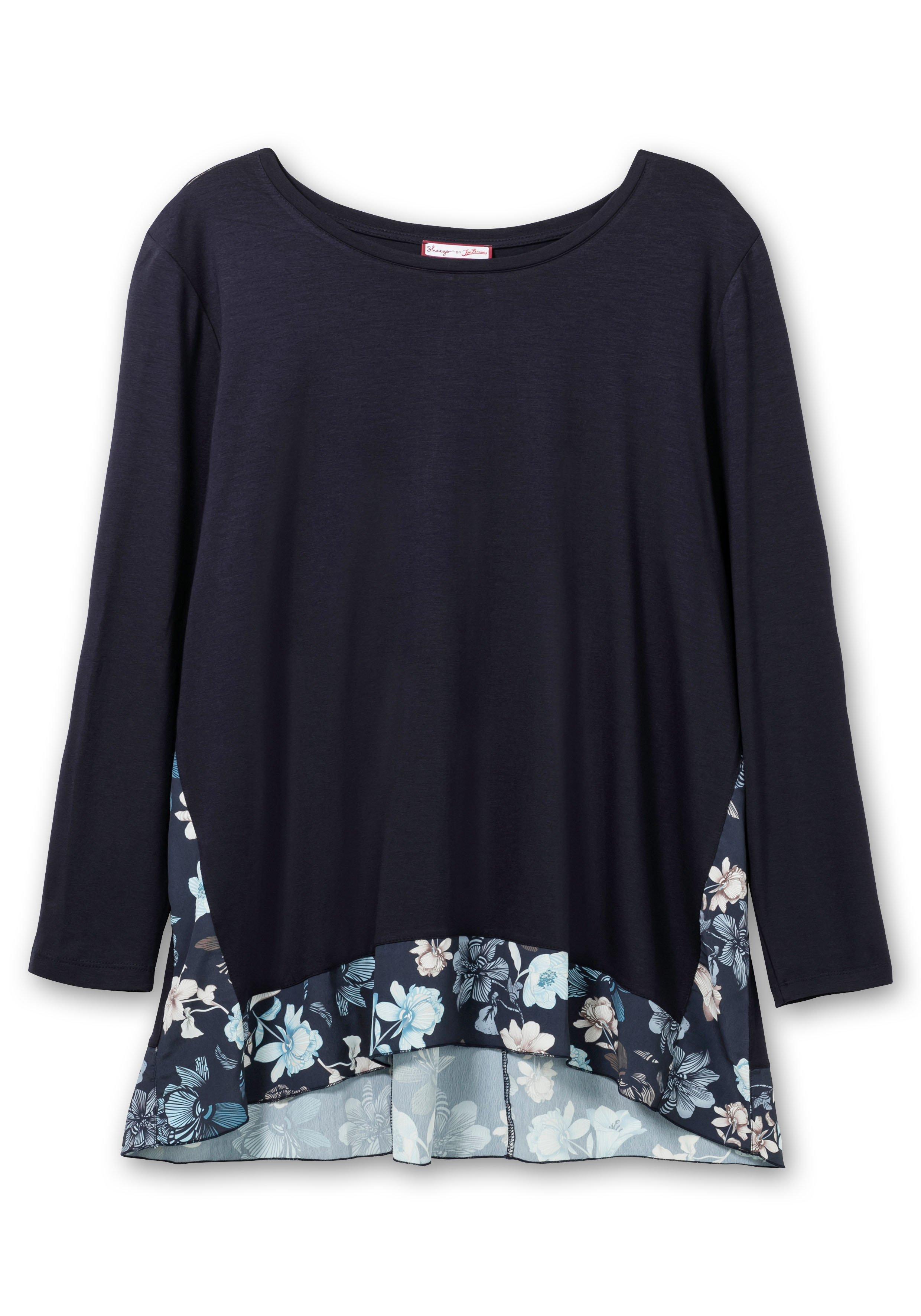Longshirt mit floral bedruckten Einsätzen