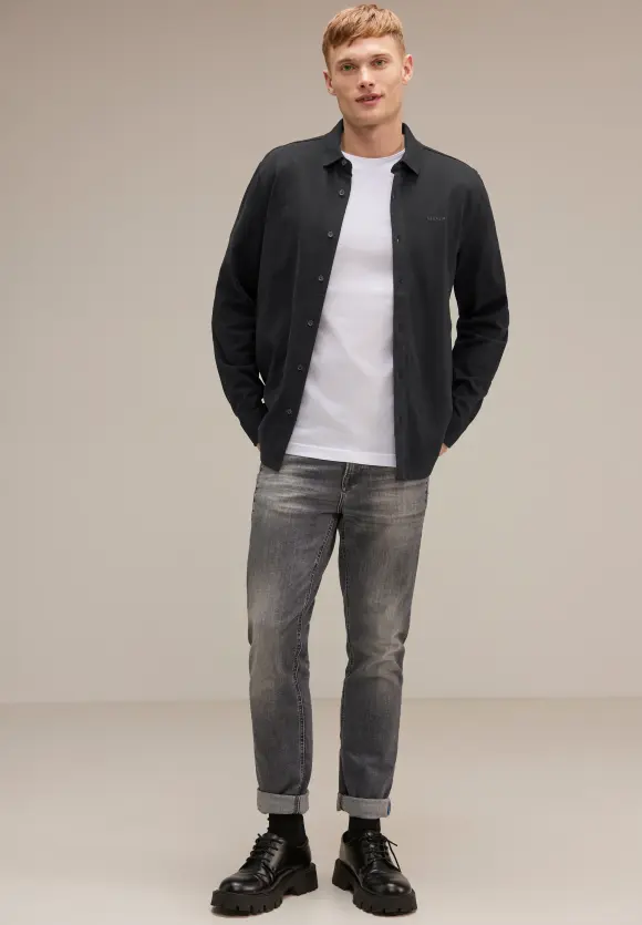 Piquée Langarmshirt - Black