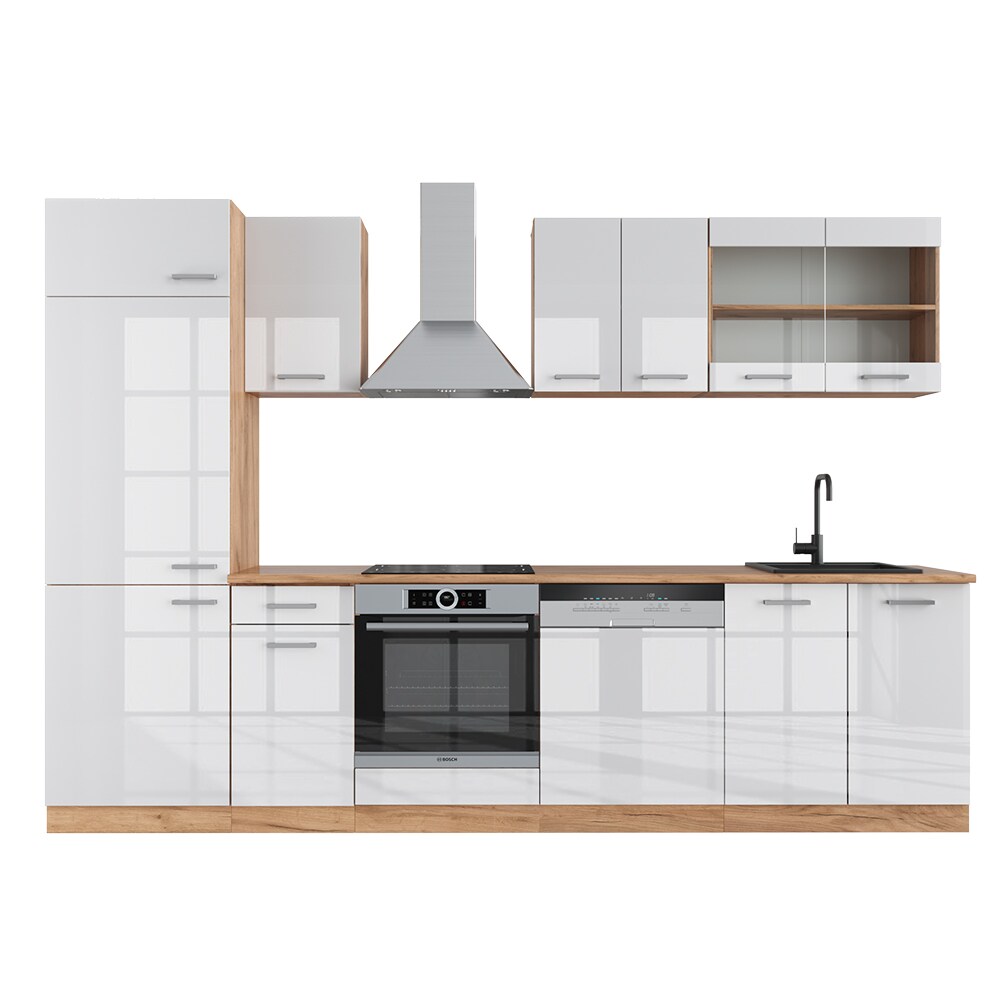 Vicco Küchenzeile Küchenblock Einbauküche R-Line 300cm Kühlumbauschrank Weiß
