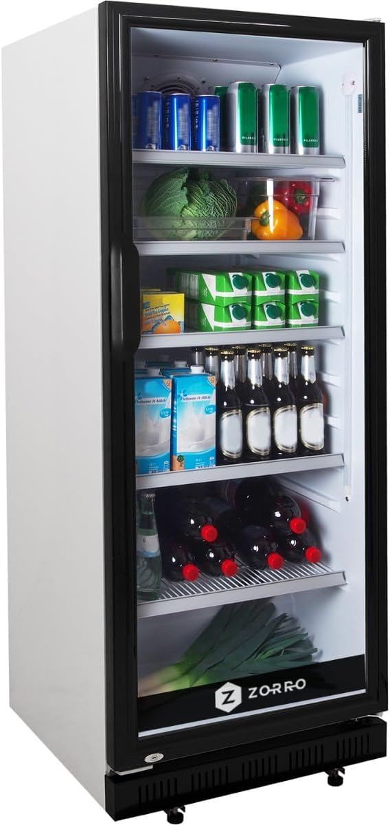 ZORRO - Getränkekühlschrank ZK 310 Liter - weiß/schwarz - Flaschenkühlschrank - Kühlschrank mit Glastüre - Gastro Getränkekühler - Partykühlschrank
