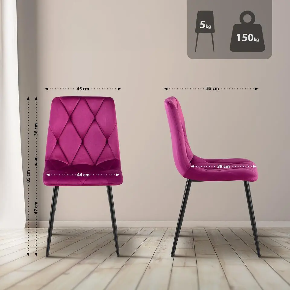 CLP Eetkamerstoel Clairton zwart Frame - Fluweel - purper