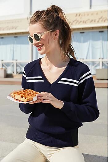 TEORUM - PULL RAYE MARINE FEMME