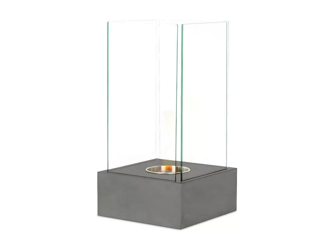 Cheminées modernes au bioéthanol gris gaufré 25 x 25 xh 65 cm