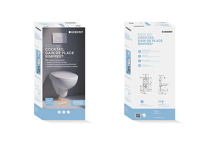 Pack WC suspendu sans bride gain de place Geberit Cocktail Rimfree Compact