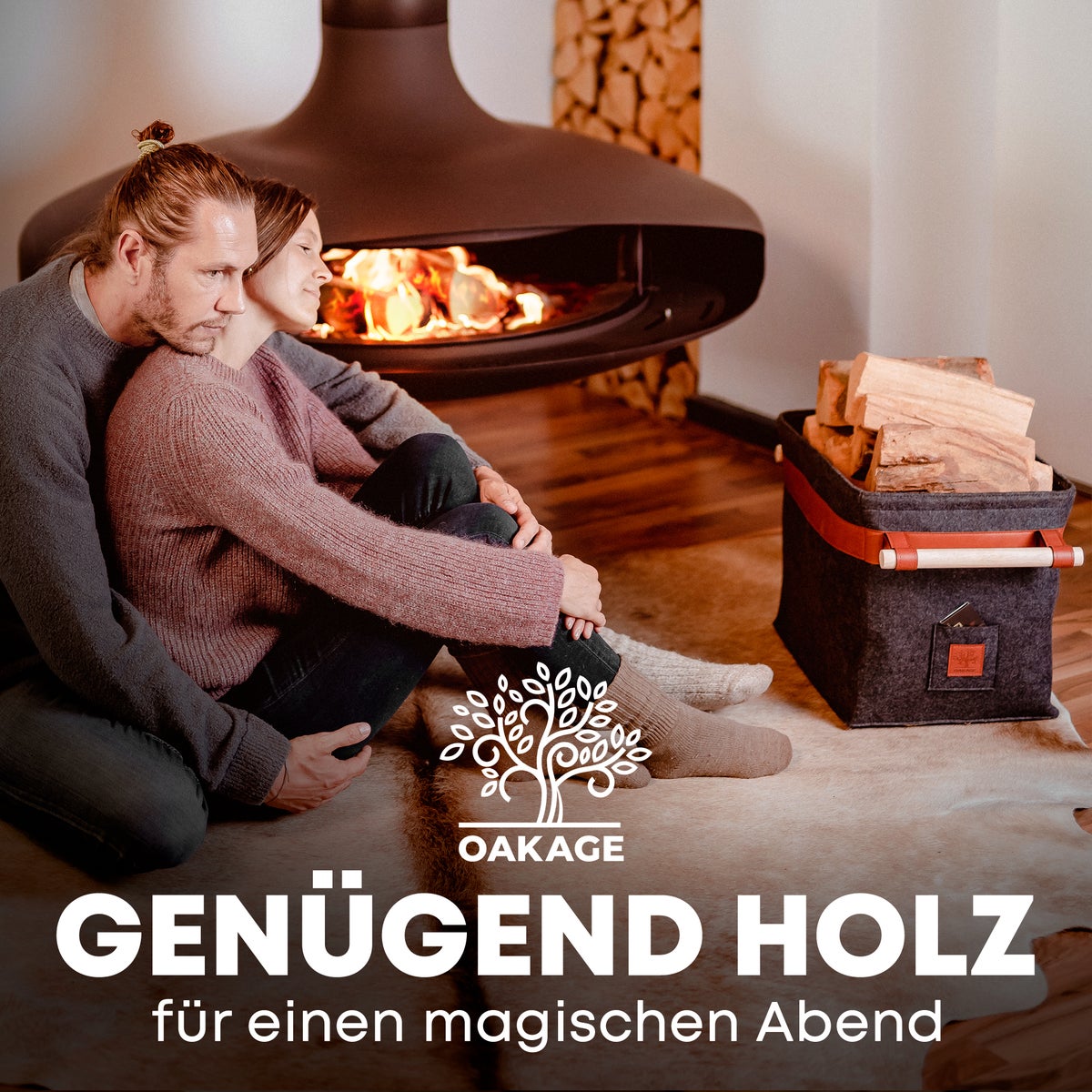 OAKAGE® Klassieke donkergrijze houten mand met vilt - Metalen frame voor extra stabiliteit - 42x32x35cm