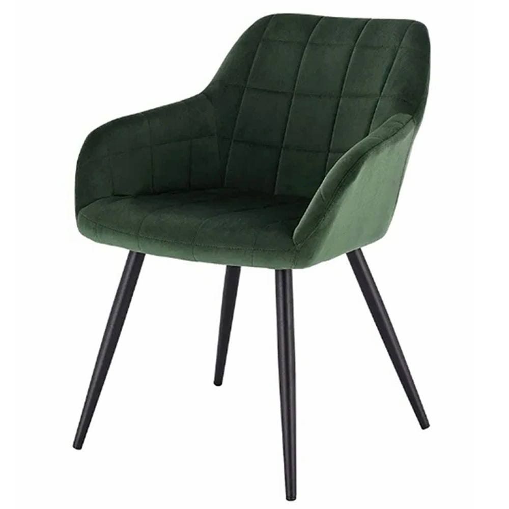 2x dining room chair with armrest Divit velvet chair upholstered metal legs MW46 green