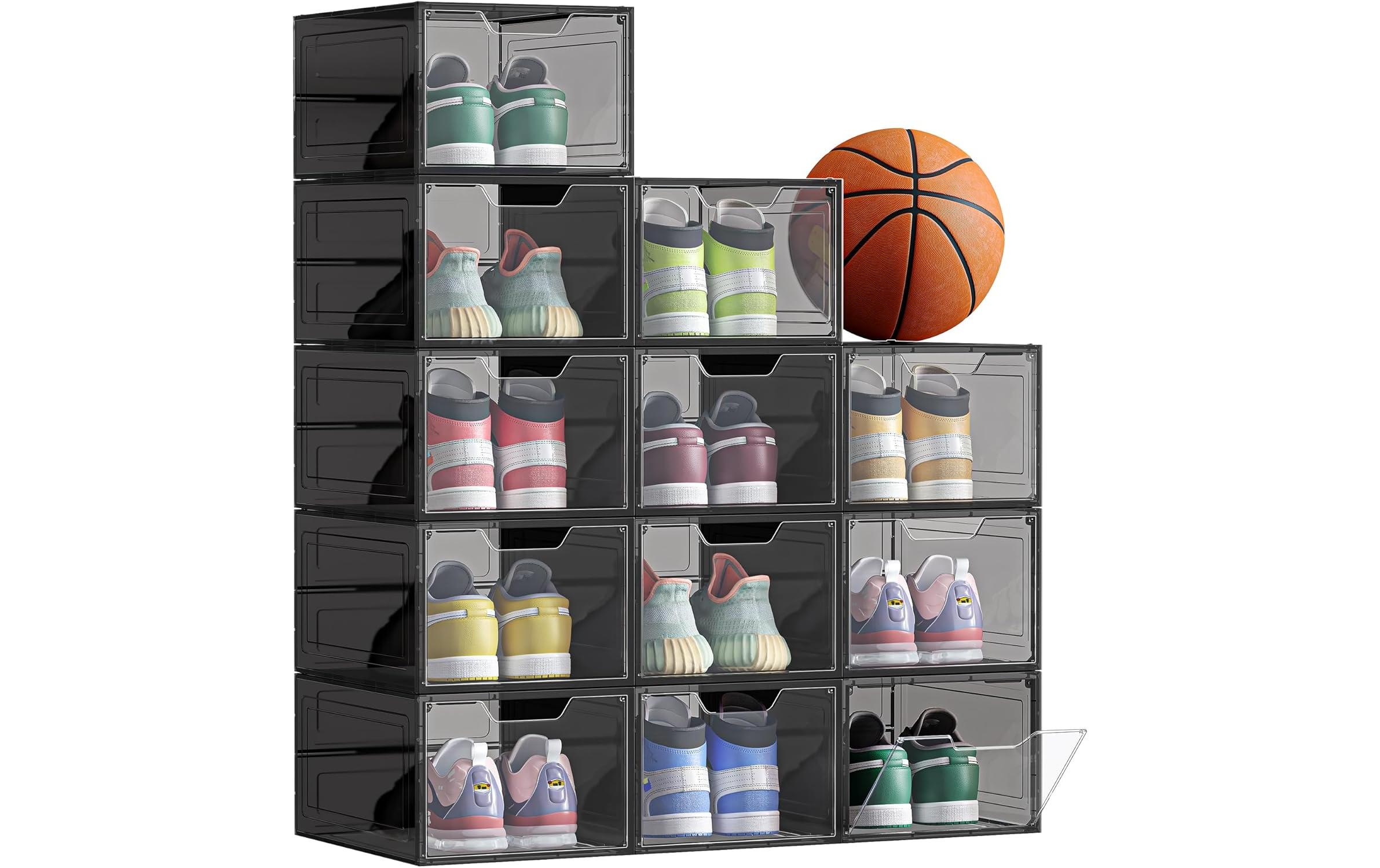 Schuhorganizer 34 x 25 x 18.4 cm, Schwarz, 12er SetStapelbare Schuhboxen