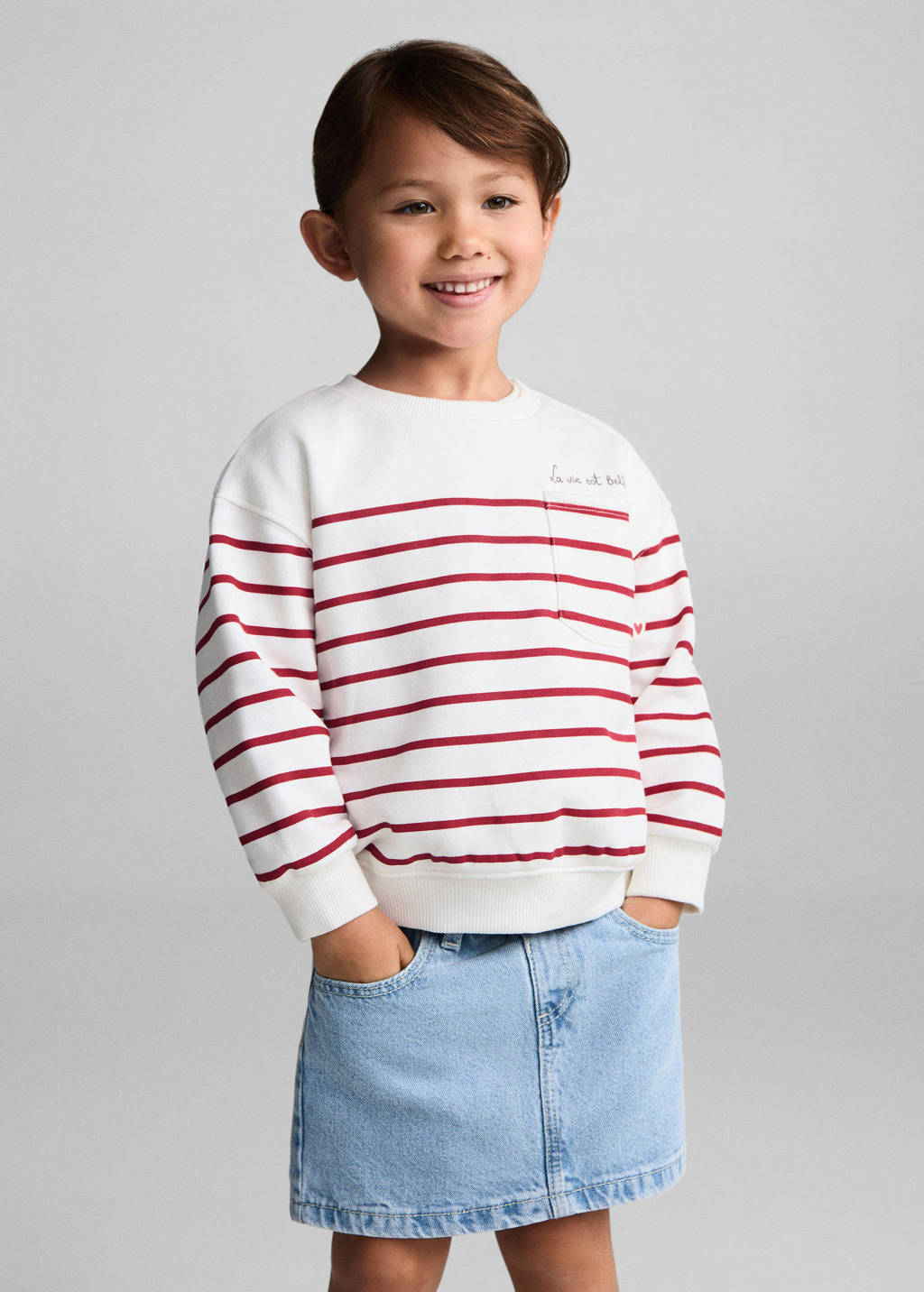 Mango Kids gestreepte sweater wit/rood