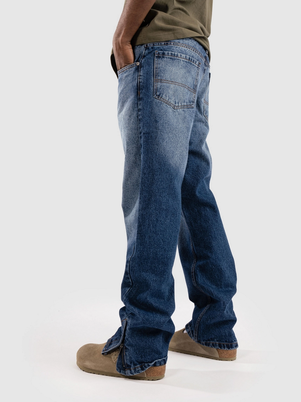 Urban Classics Heavy Ounce Straight Fit Zipped Jeans new midblue washed