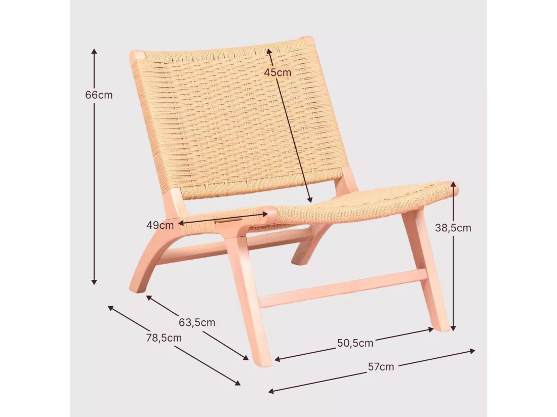 Fauteuil scandinave en bois de hêtre et corde écologique - Liam - Hêtre naturel