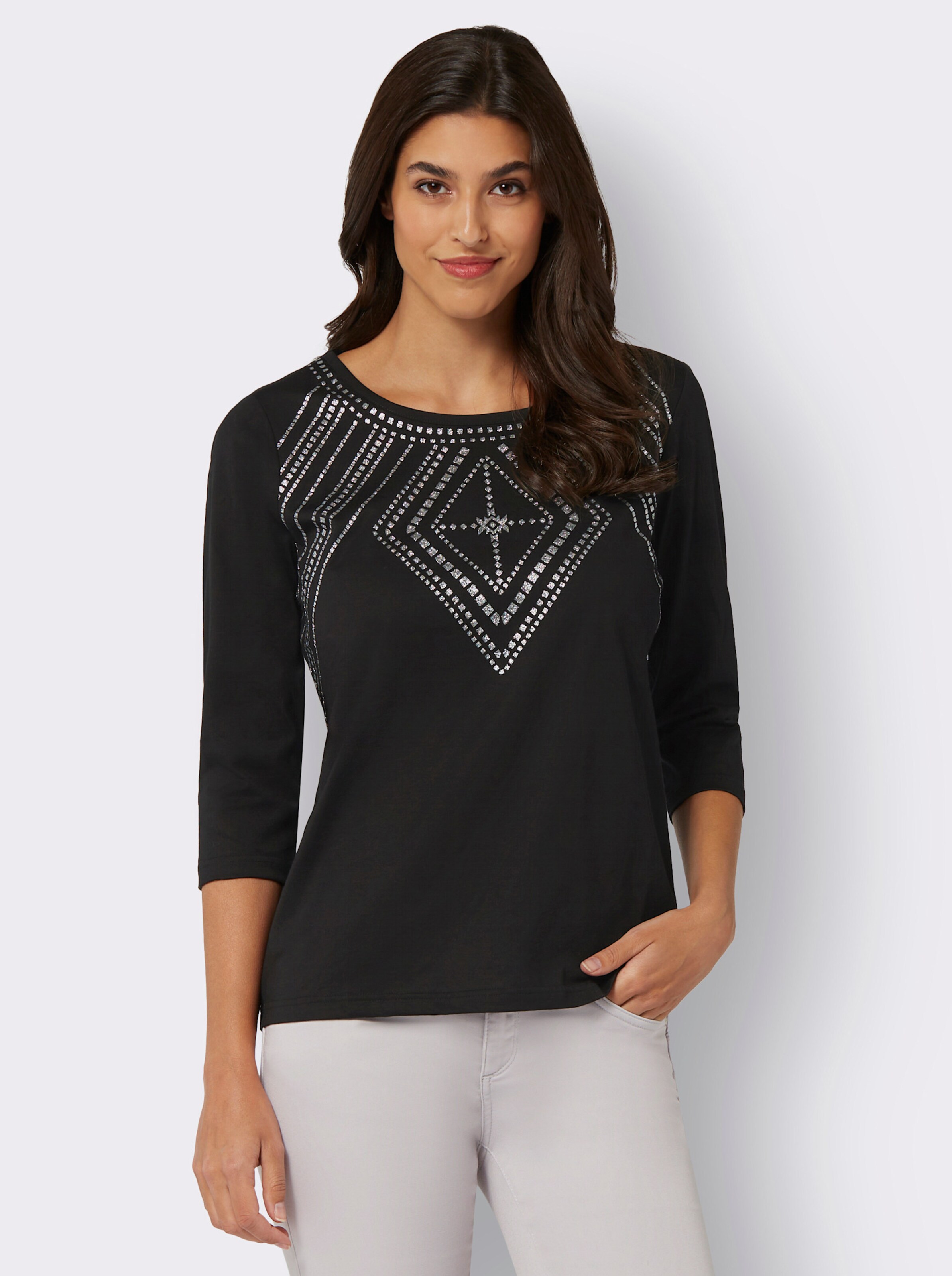 34-Arm-Shirt mit Glitzer-Details
