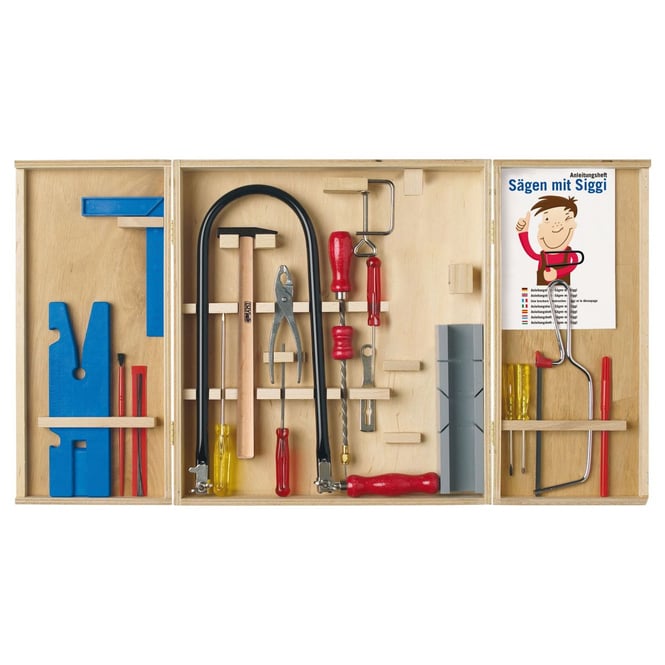Laubsägeschrank mit Stahlhammer, Turbo Drillbohrer