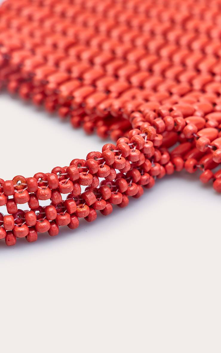 Orange Mini Sac À Main En Perles De Bois