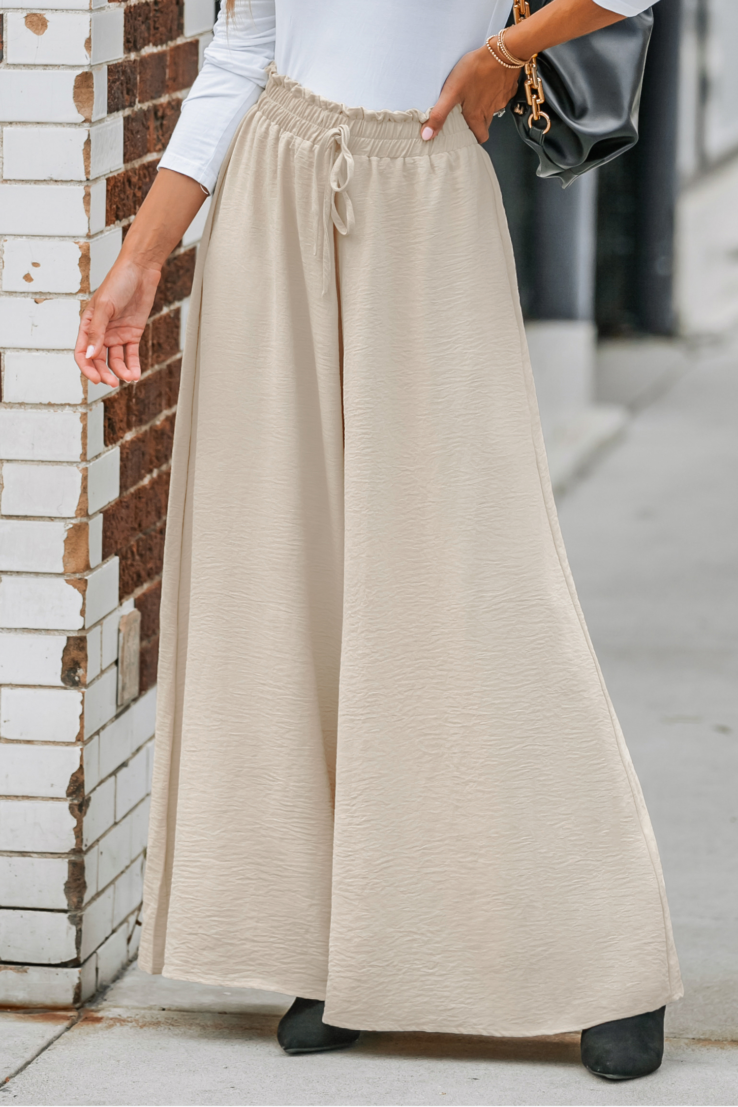 Pantalon taille froncée abricot à cordon
