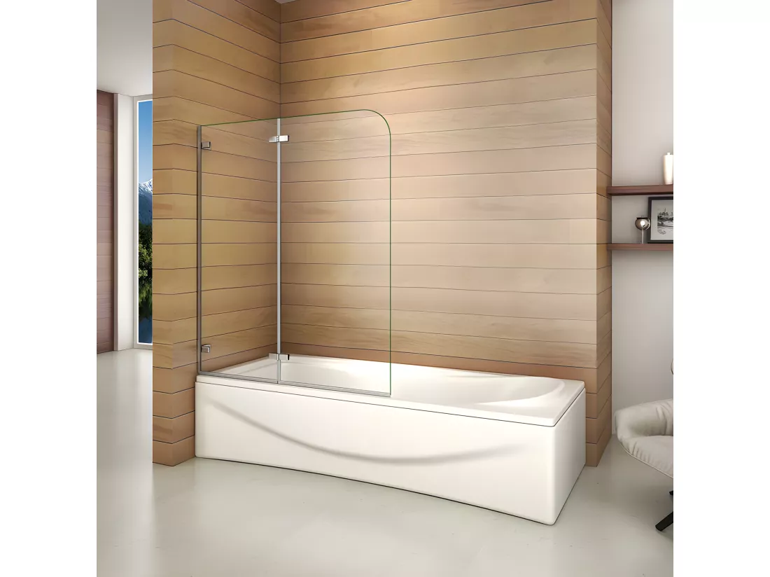 Pare-baignoire 120x140cm, paroi de baignoire pivotant et repliable Hauteur 140cm en verre de sécurité
