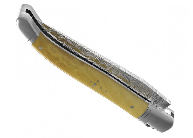 Couteau Laguiole collection damas avec un manche en buis et 2 mitres en acier inoxydable
