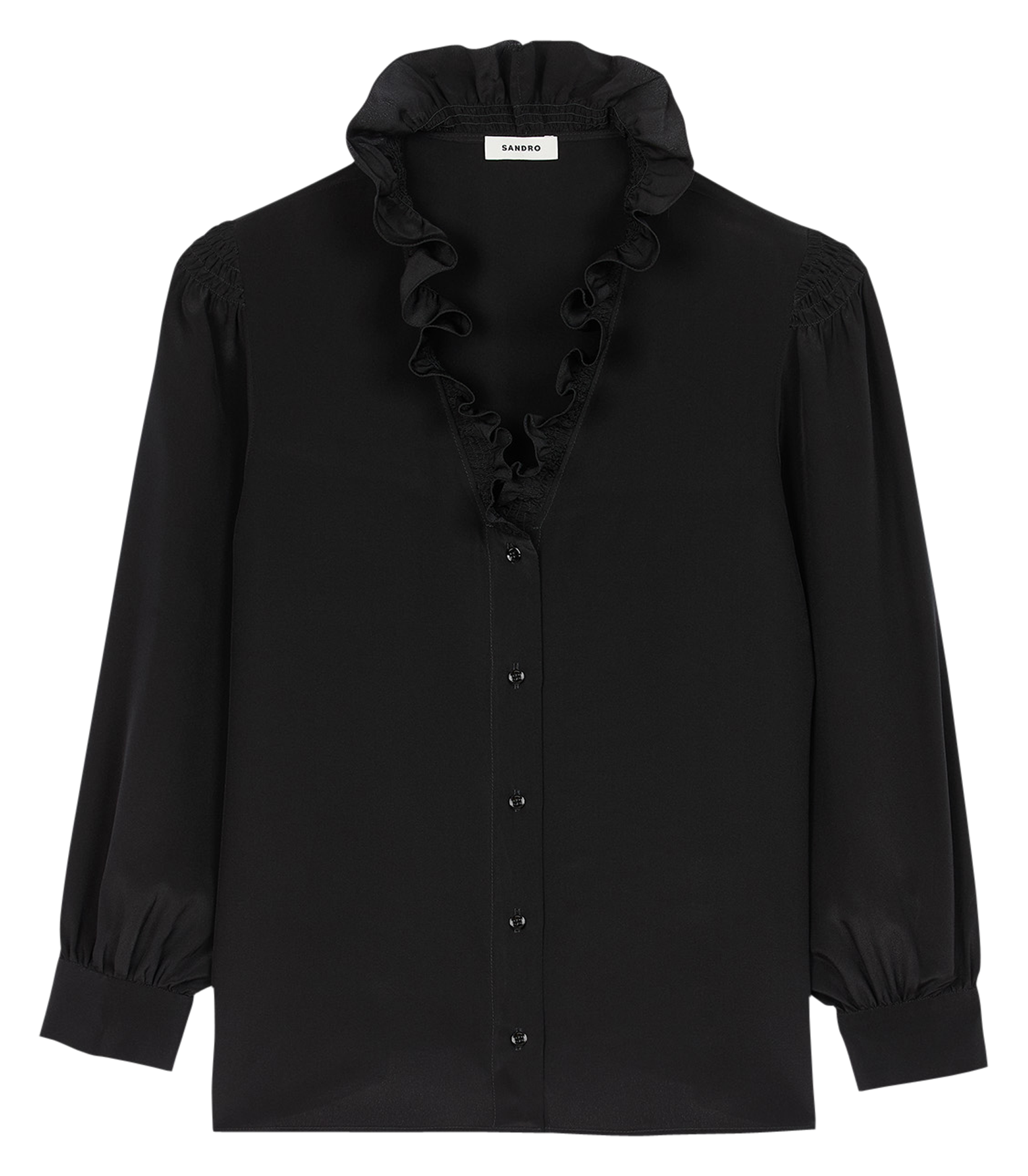 Chemise droite col V en soie | Noir
