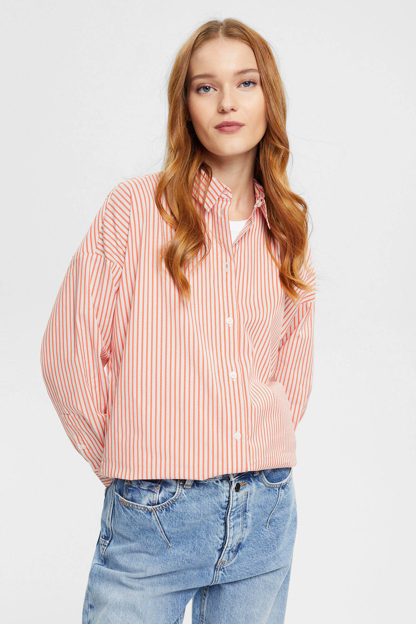 Camisa oversized com estampa listrada - Estampa laranja