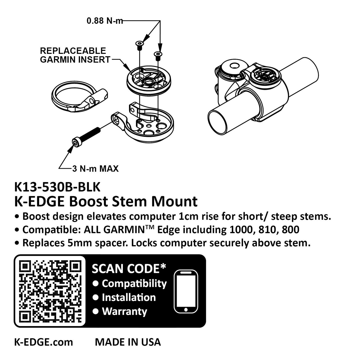 K-Edge Adjustable Garmin Boost Stem
