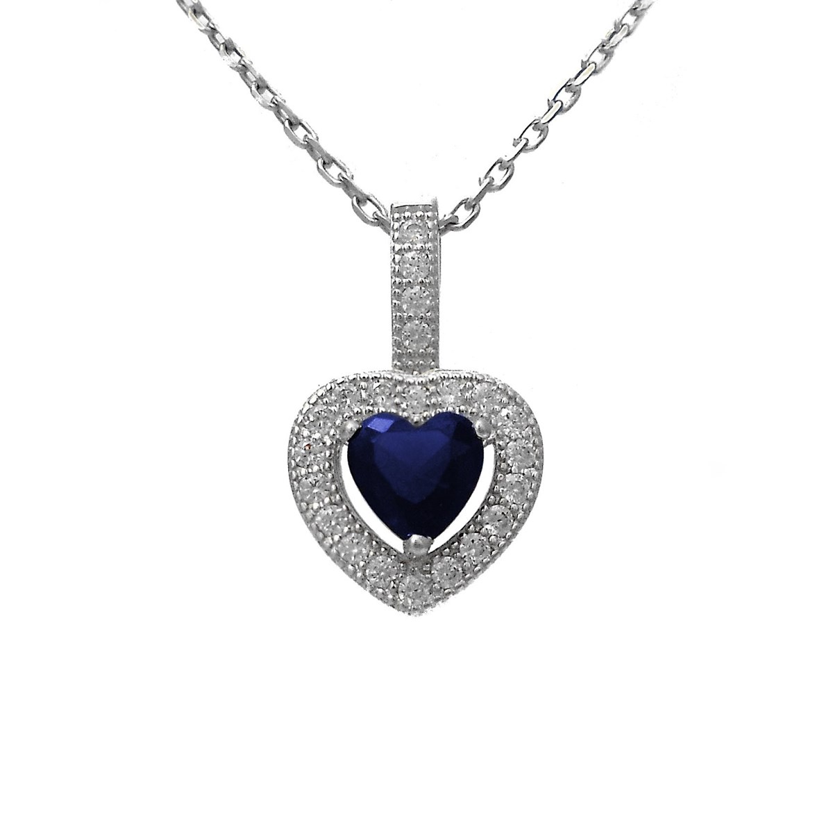 Collier 2 coeurs oxyde de zirconium bleu roi Argent 925 Rhodié