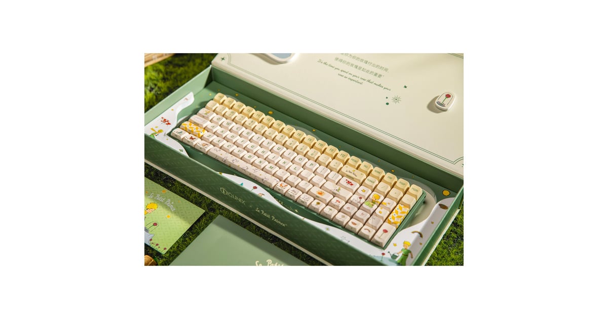IqunixF97 Floral Date, gaming toetsenbord  (Groen/wit, US lay-out, IQUNIX Little Prince, RGB leds, 96%, Hot-swappable, PBT, 2.4GHz | Bluetooth 5.1 | USB-C)