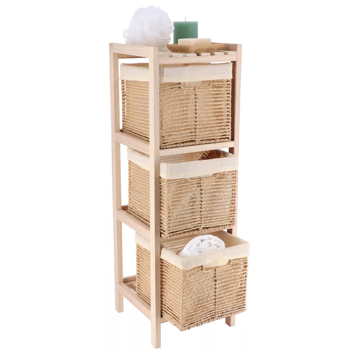 Meuble de rangement 3 paniers (H77 cm) Paulownia Beige