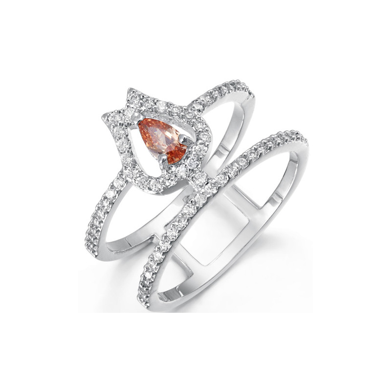 Bague orné de cristal de Swarovski Blanc et Orange et Plaqué Rhodium