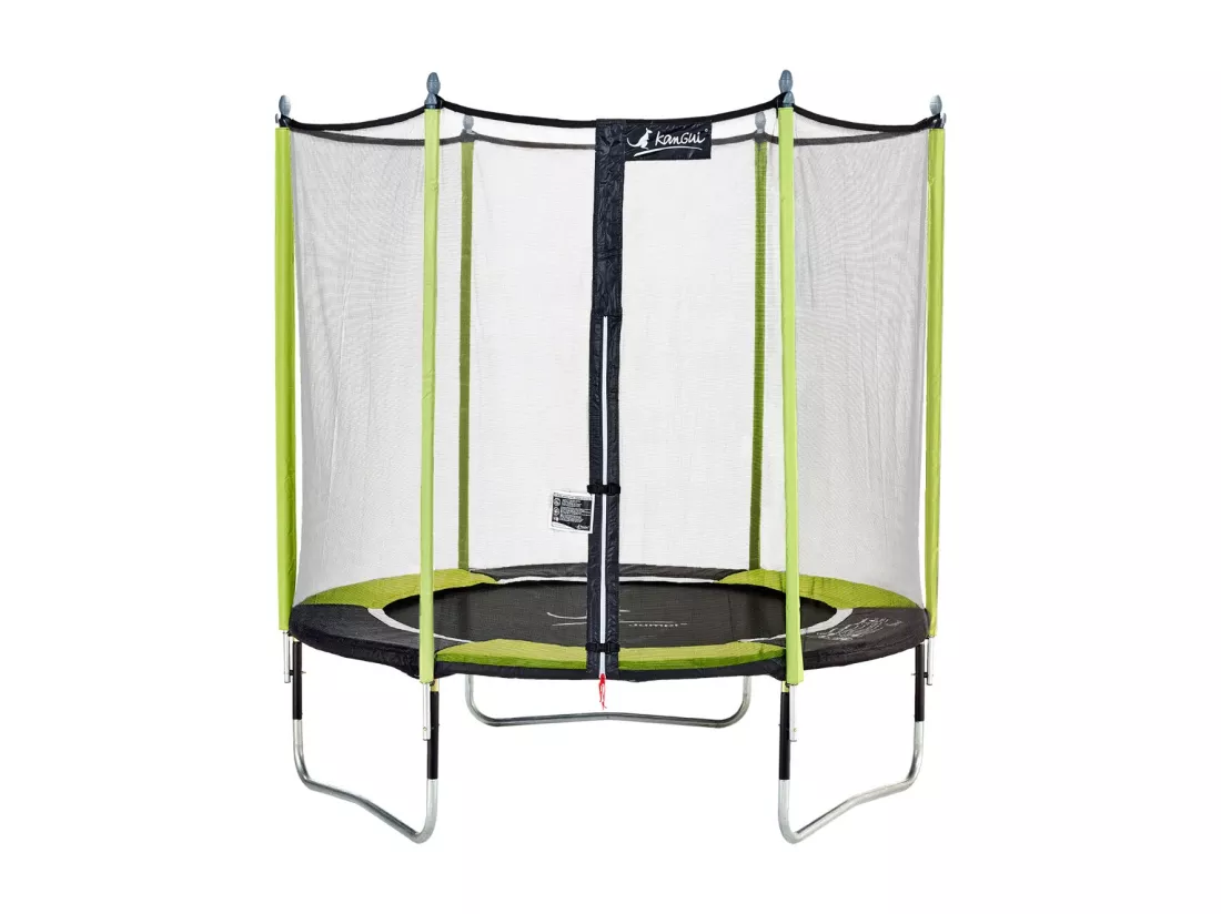 Kangui - Trampoline de jardin 244 cm + filet de sécurité JUMPI Vert/Noir 250