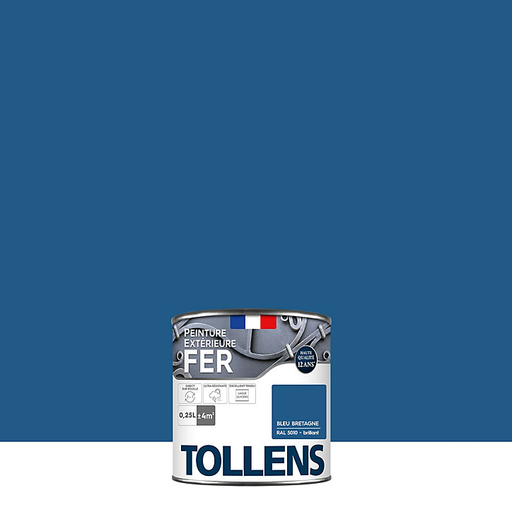 Peinture extérieure fer Tollens brillant bleu bretagne 250ml