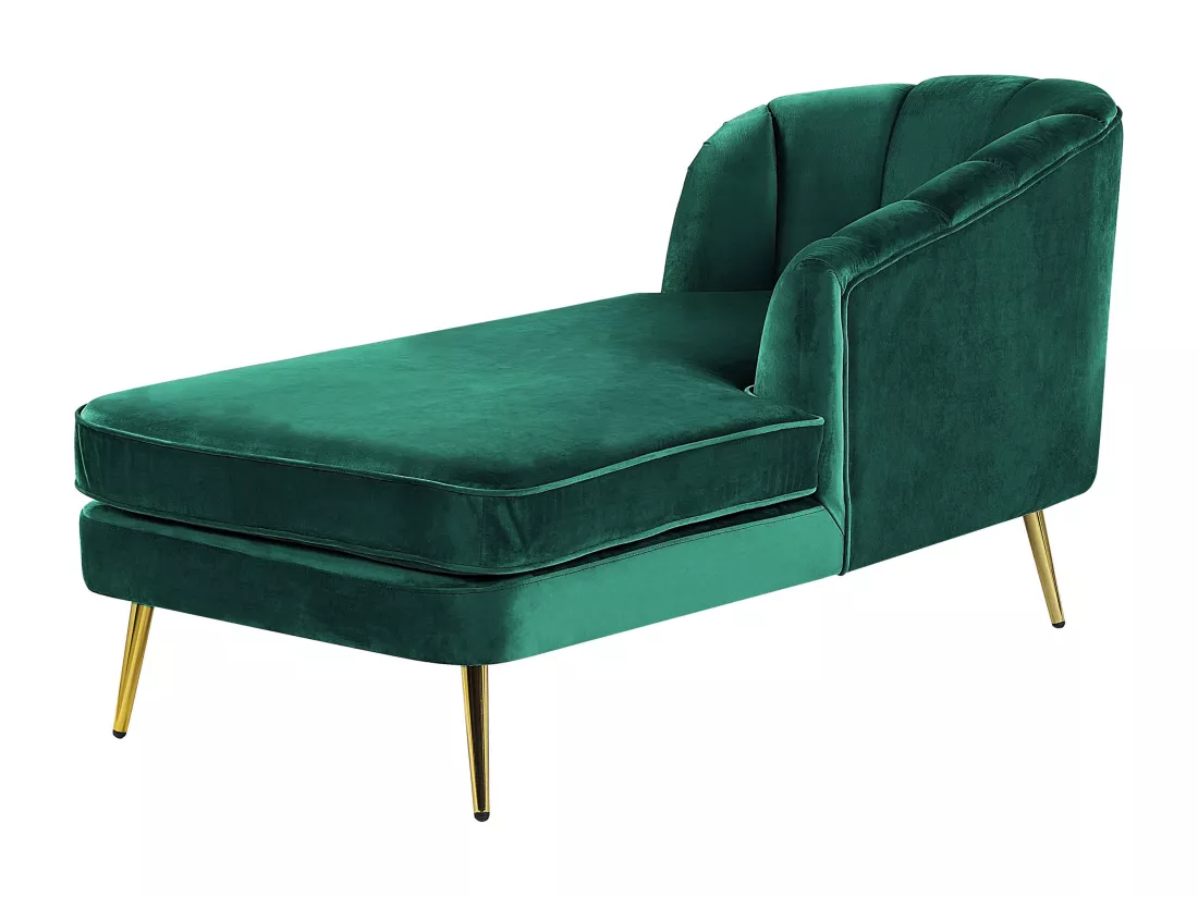 Chaise longue côté droite en velours vert émeraude ALLIER