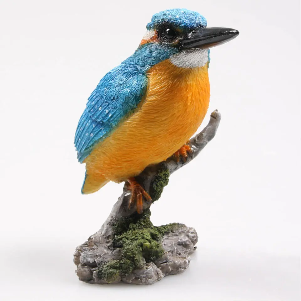 Farmwood tuin deco vogel beeldje - ijsvogel - op tak - 9 x 15 cm