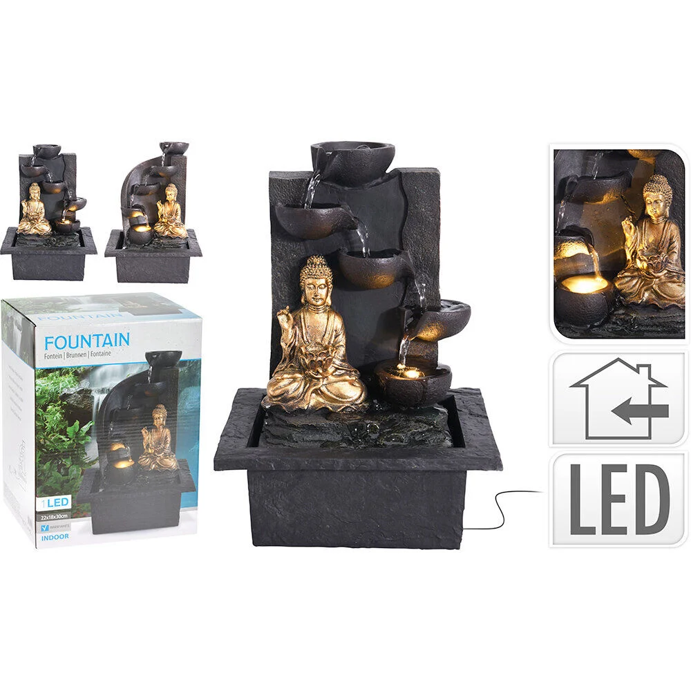 Fontaine bouddha à LED résine noire