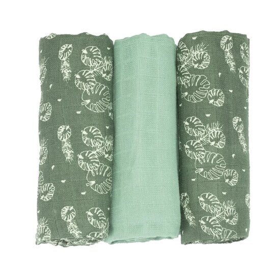 Lot de 3 langes bébé   Feuilles        70 x 70 cm   de               Trois Kilos Sept