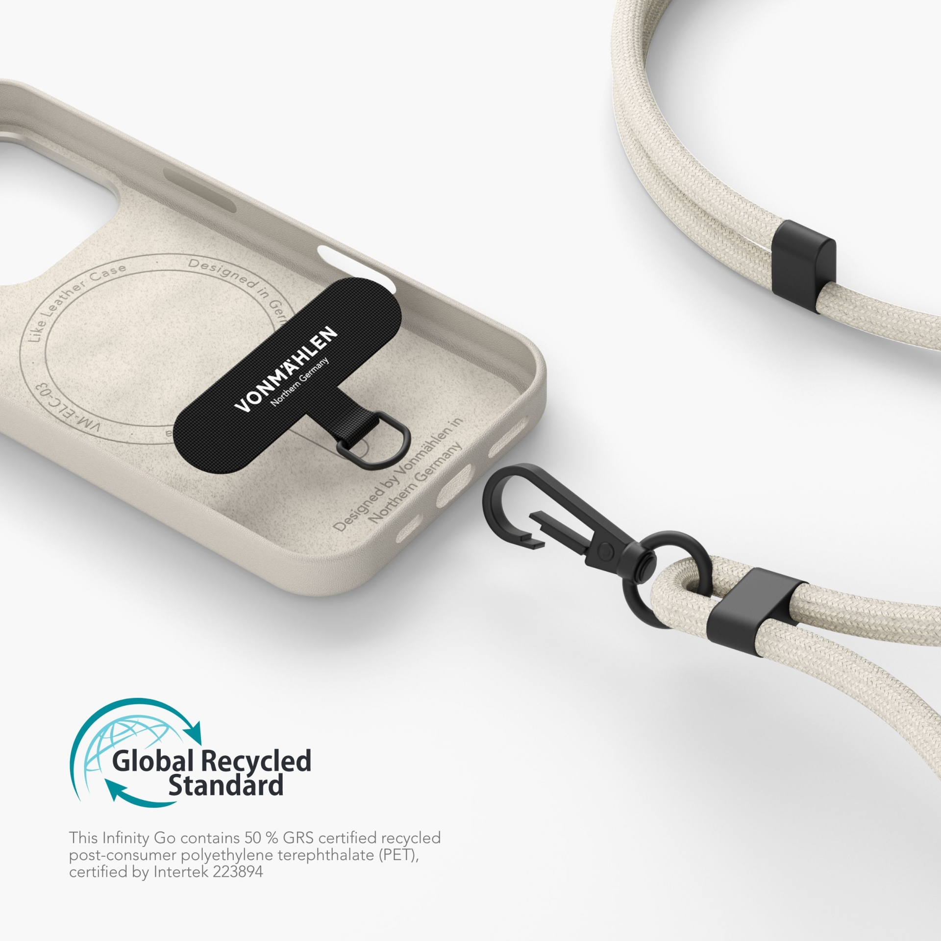 (150cm) Universal Necklace Handykette Umhängeband Infinity Go   Einlage (IFG00004) - Creme