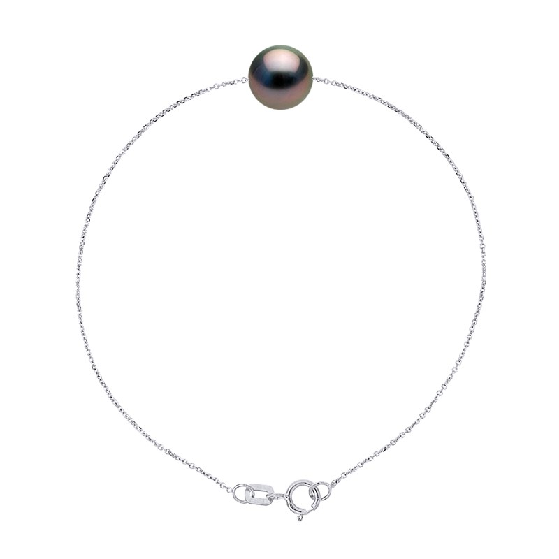 Bracelet Perle de Tahiti Ronde 8-9 mm Chaîne Forçat Or Blanc