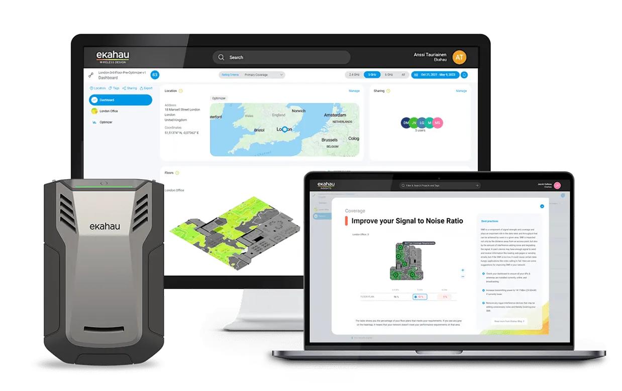 EKA-SOFTWARE-SUITE-PLUS-1YR inkl. Sidekick 2 (ESK-2)<br>Die Ekahau Software Suite Plus kombiniert den Ekahau Sidekick 2 mit einer einjährigen SaaS-Lizenz für professionelle Wi-Fi-Planung, Datenerfassung und Optimierung