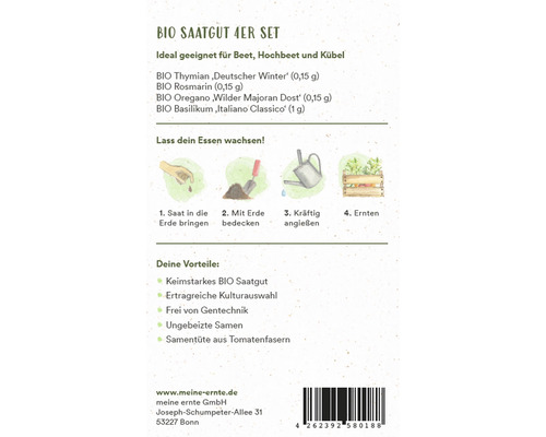 Biologische zaden, mijn oogst, kruidenrijke basilicum, tijm, rozemarijn, oregano