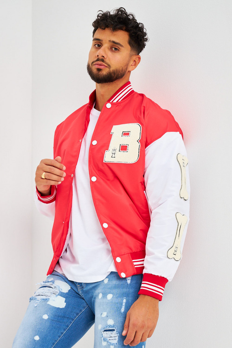 Bomber rouge manches blanches brodé 