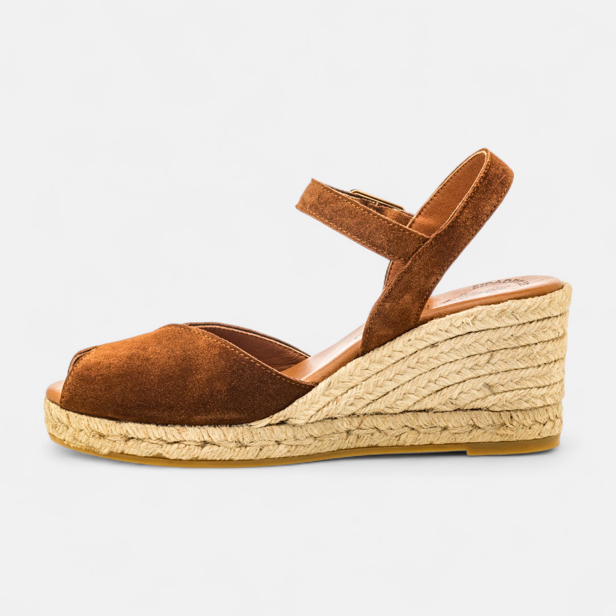 Espadrilles à talon compensé Femme en cuir marron
