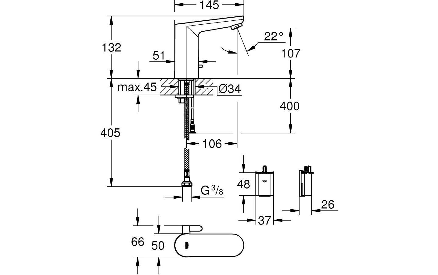 Waschtisch-Armatur mit Infrarot-Elektronik Get E<br>Armatur für Waschtisch mit Mischung und Infrarot-Elektronik