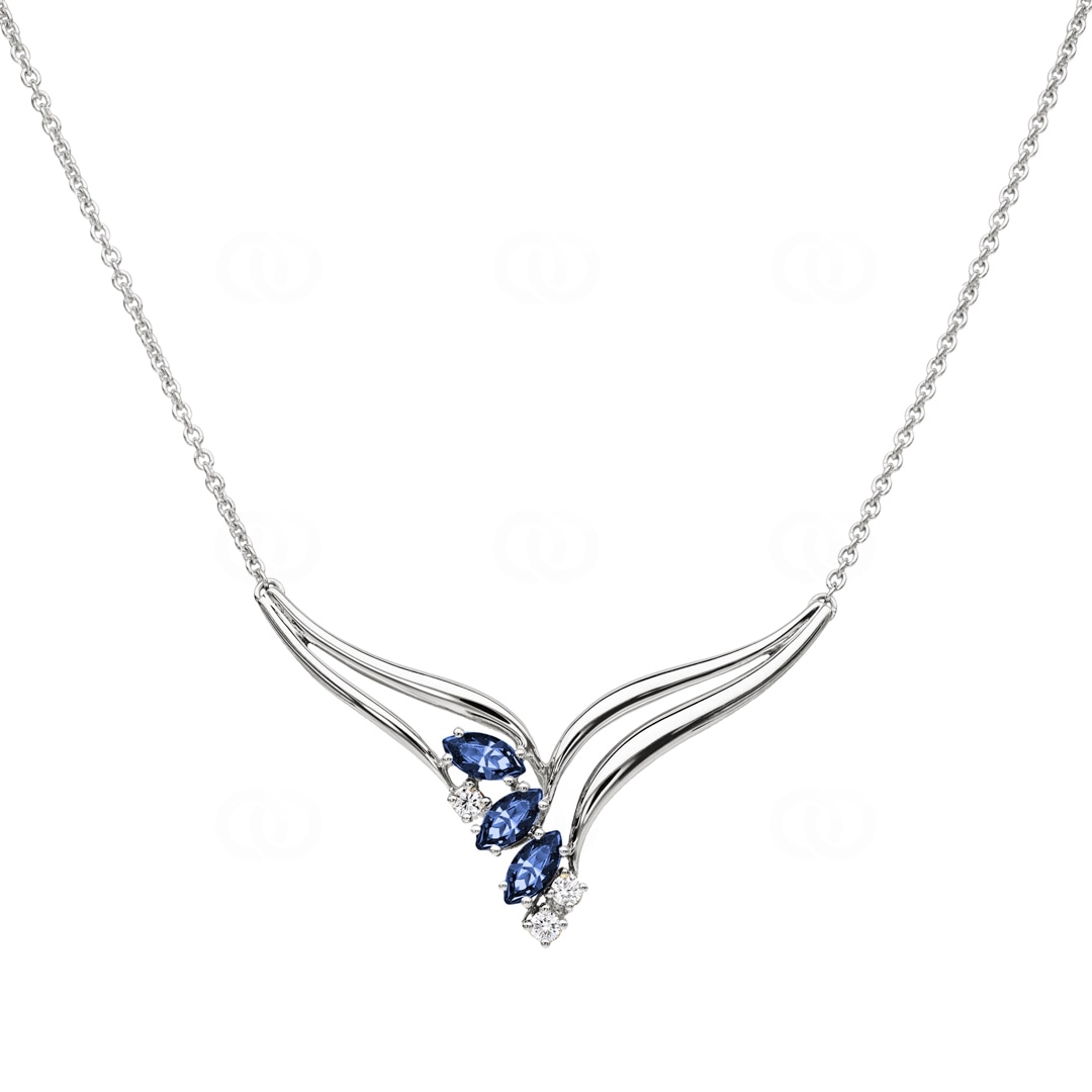 Collier 750/18 K Weissgold mit Diamanten 0.10 ct H/si & Saphiren