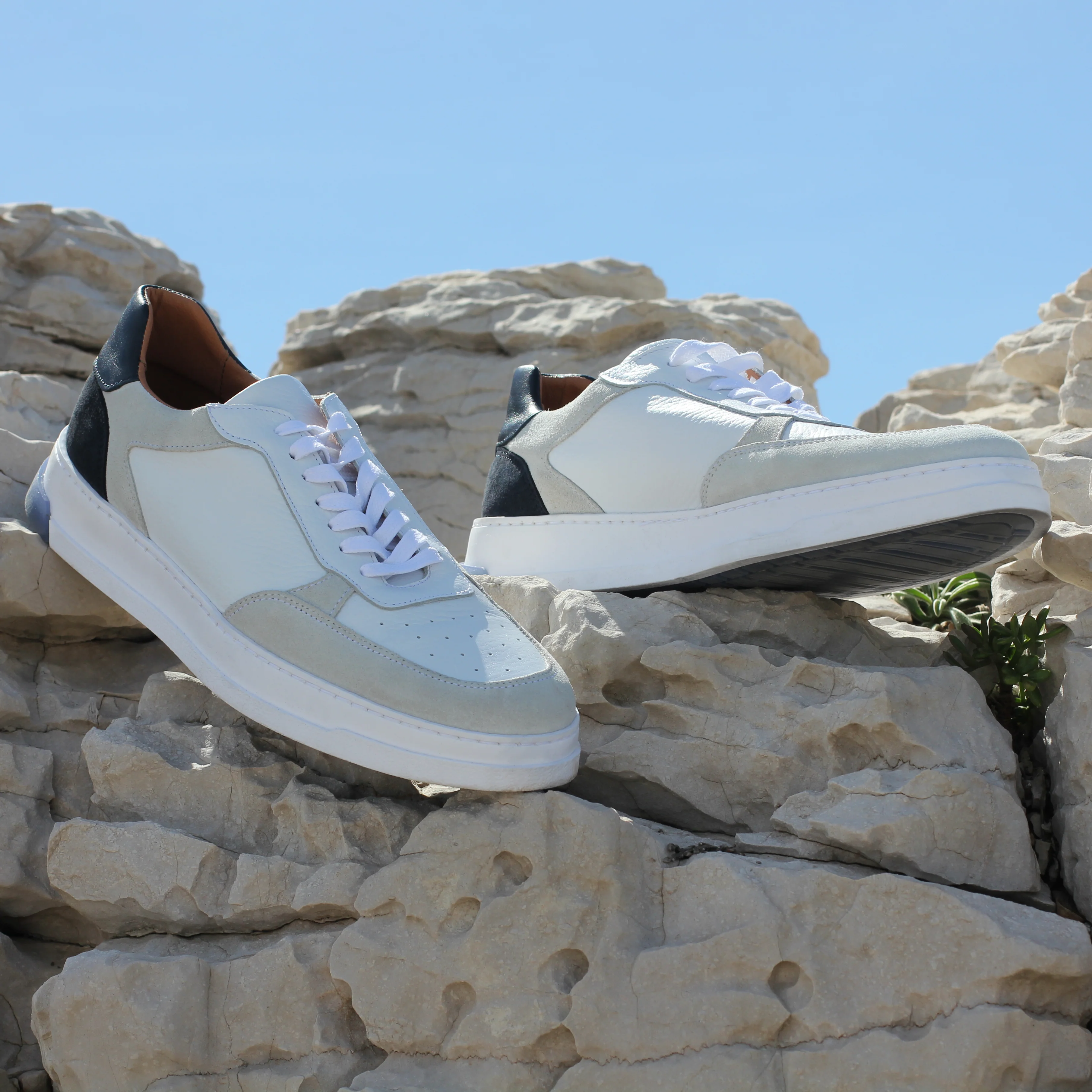Dutone-Sneakers / Basket en cuir Bleu Blanc